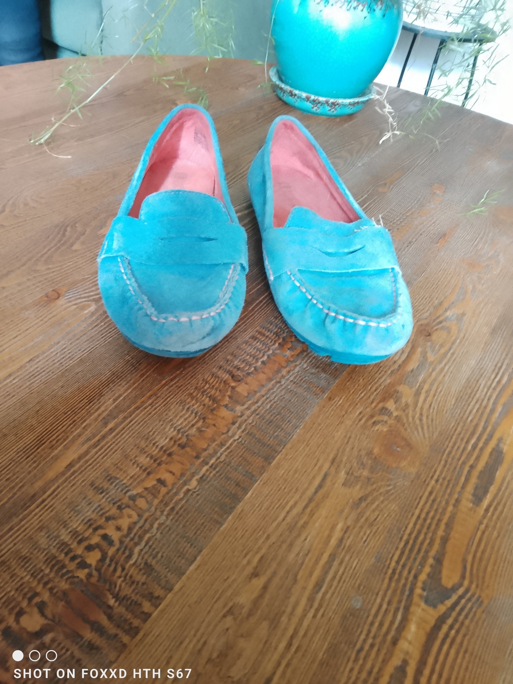 White Mountain Teal Suede Moccasins with Pink Lining